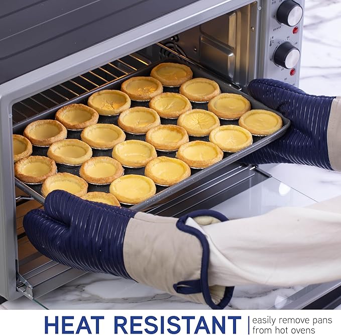 COOK WITH COLOR Silicone Oven Mitts- Heat Resistant Gloves with Soft Quilted Lining Oven Mitt Pot Holders for Cooking and BBQ, Navy, Material Mitt Set