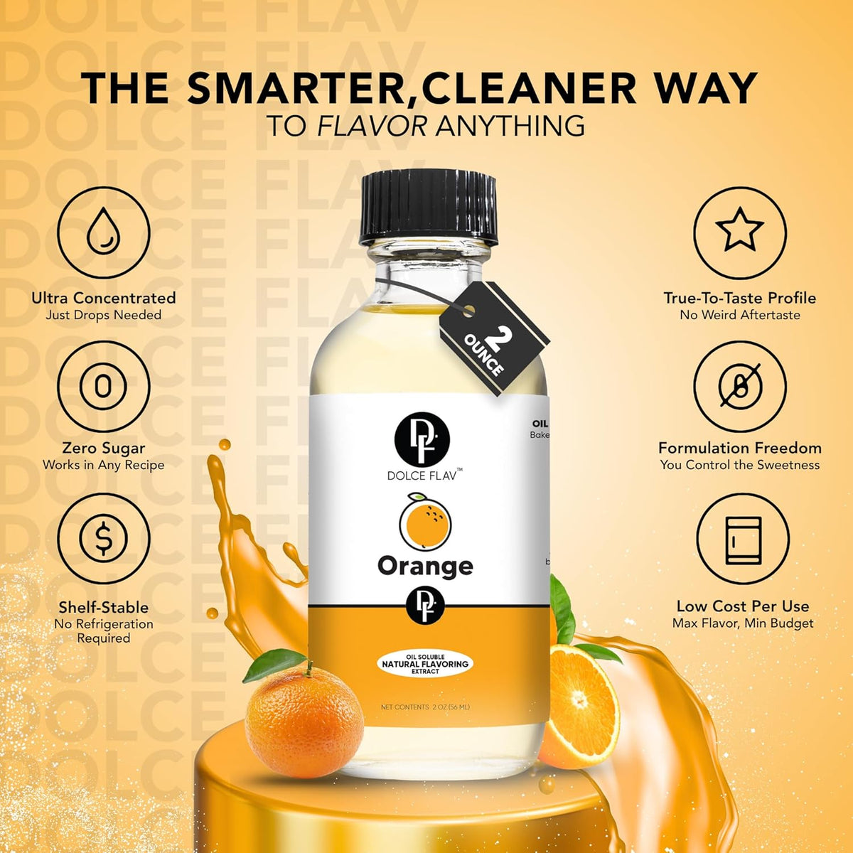 Dolce Flav Natural Orange Extract – 2 Ounce Oil-Soluble Kosher, Sugar-Free, Concentrated Citrus Flavor for Candy, Chocolates & Desserts, Includes Measured Dropper