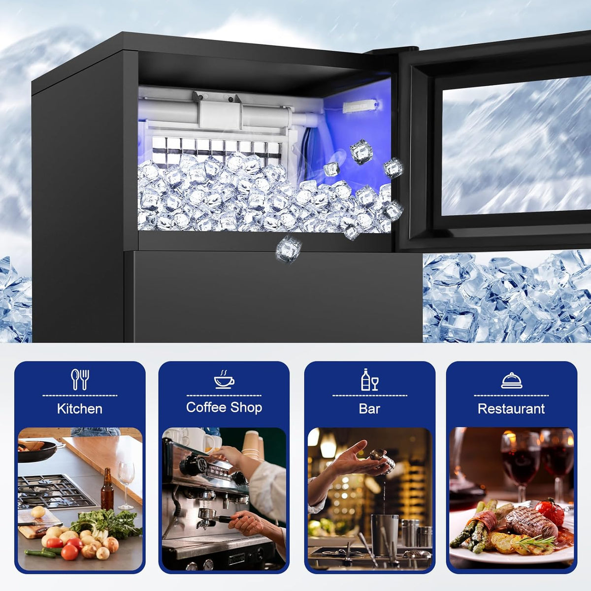 Commercail Ice Maker 160Lbs/24H with 35Lbs Ice Capacity,Upgraded 15" Wide Under Counter Ice Machine 63Pcs Ice Cubes, Commercial Ice Machine Self Clean Stainless Steel Built-in or Freestanding