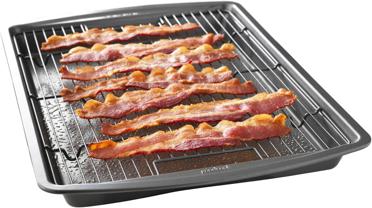 GoodCook 15” x 10.5” Nonstick Carbon Steel Baking Pan & Raised Wire Rack – Pizza Crisper, Crispy Bacon, Multipurpose Cooking Sheet Pan, Cooling Rack, Kitchen Cookware Set, Dishwasher Safe