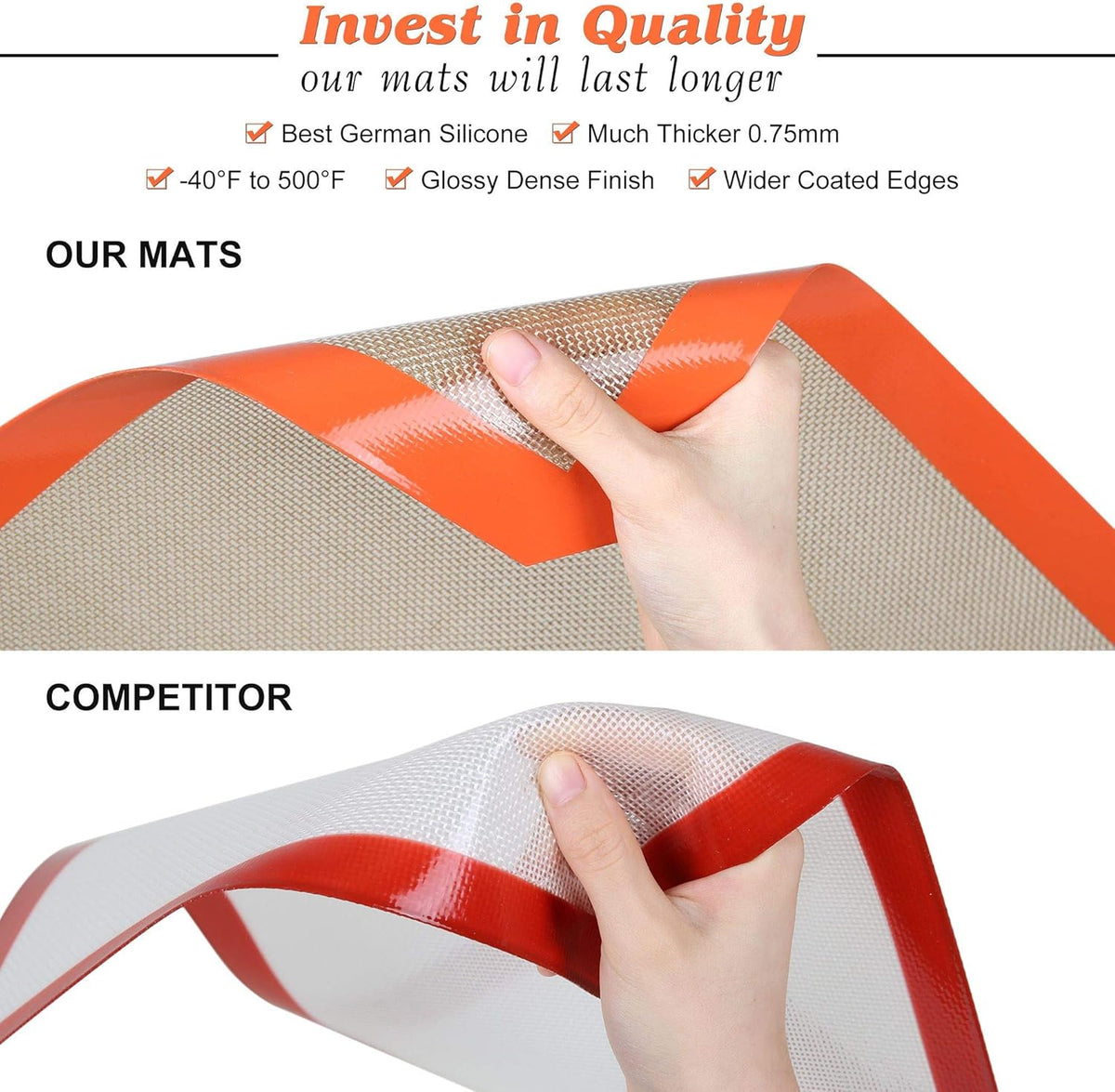 Silicone Baking Mat - Best German Silicone - Non Slip Silicone Baking Sheet, Non Stick Reusable Silicone Mats For Baking, Oven Liner, Counter Mat, Half Sheet Baking Mat for Oven