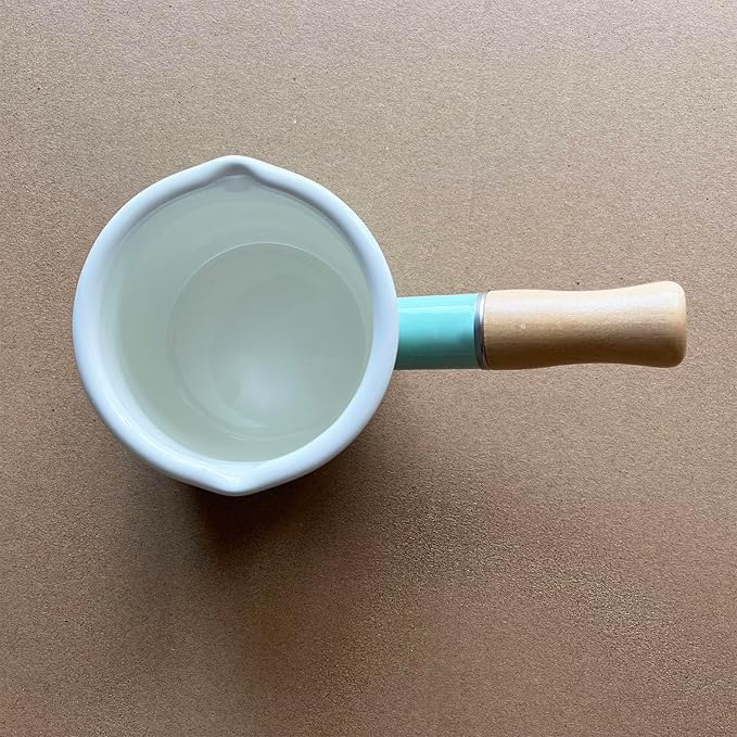 Enamel Milk Pot, Butter Warmer Non-stick Mini Saucepan, 4 Inch 17 Oz Small Cookware with Wooden Handle(Green)