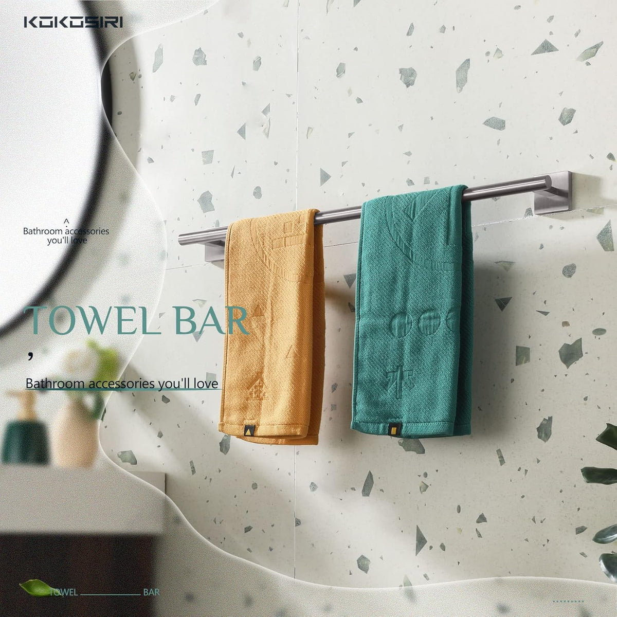 KOKOSIRI Towel Holder Bathroom Accessories Towel Bar for Bath Kitchen Necklace Holder 24 Inch, 2 Pack Brushed Nickel Stainless Steel B4005BR-L24-P2