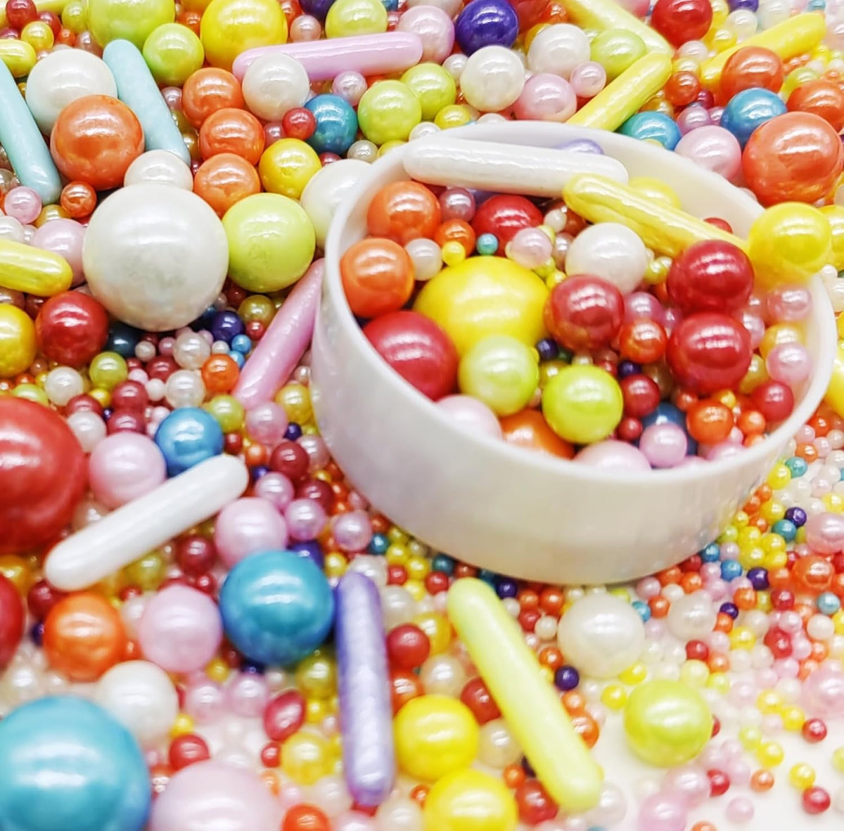 Rainbow Sprinkles Candy Mix Size Edible Pearls Cake Decorations Cupcake Toppers Cookie Decorating Perfect for Wedding Party Valentine Halloween Christmas Supplies 4.58OZ