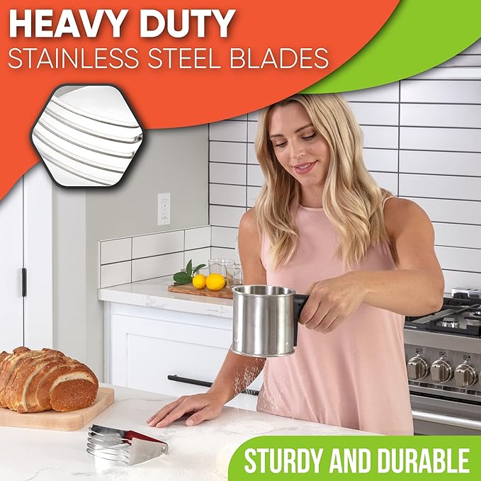 Spring Chef Dough Blender, Top Professional Pastry Cutter, Heavy Duty Baking Tool with Stainless Steel Blades, Medium Size, Red