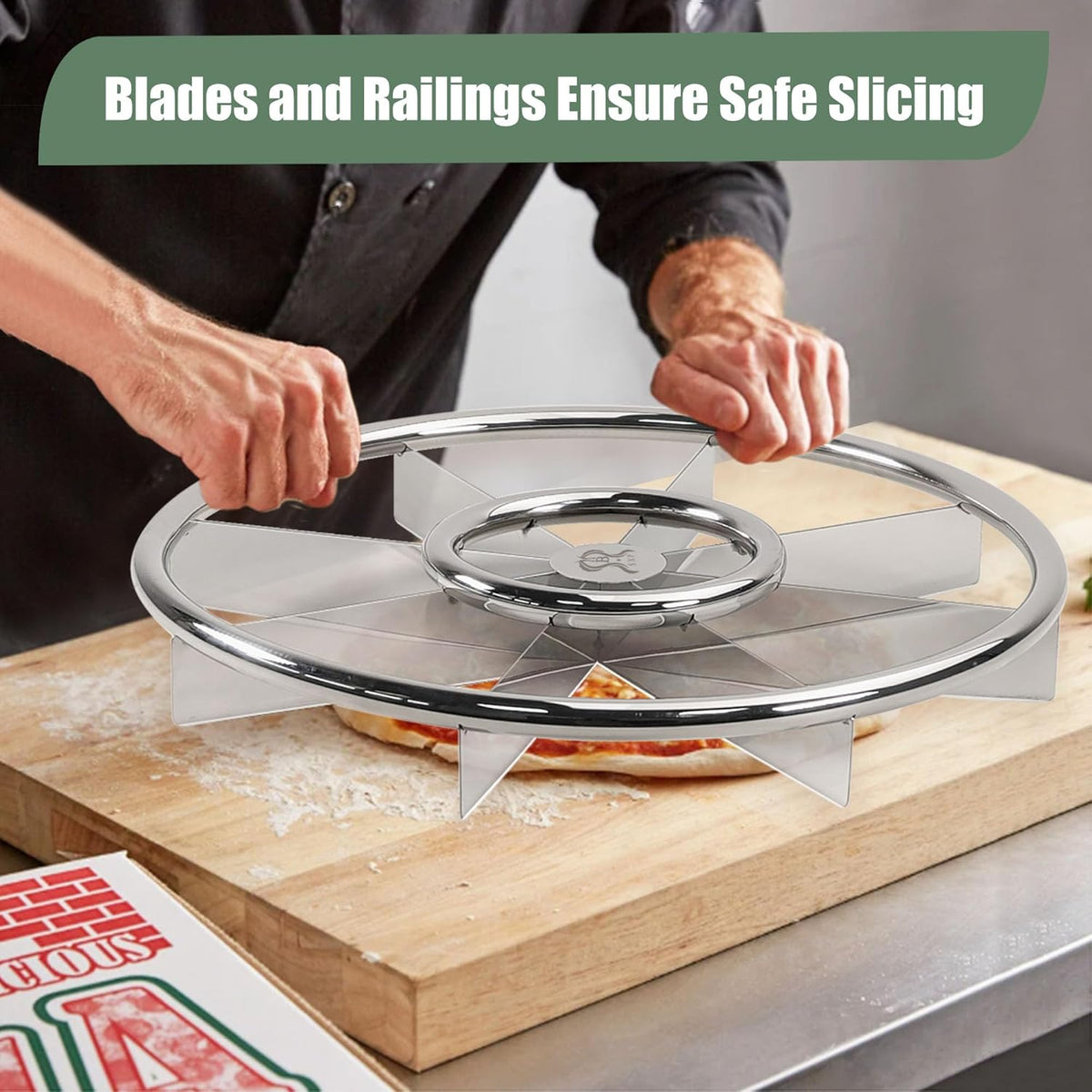 16" Pizza Cutter Rocker Sharp 8-Slice Multi-Blade Heavy Duty Stainless Steel Pizza Rocker Knife Pizza Oven Accessories