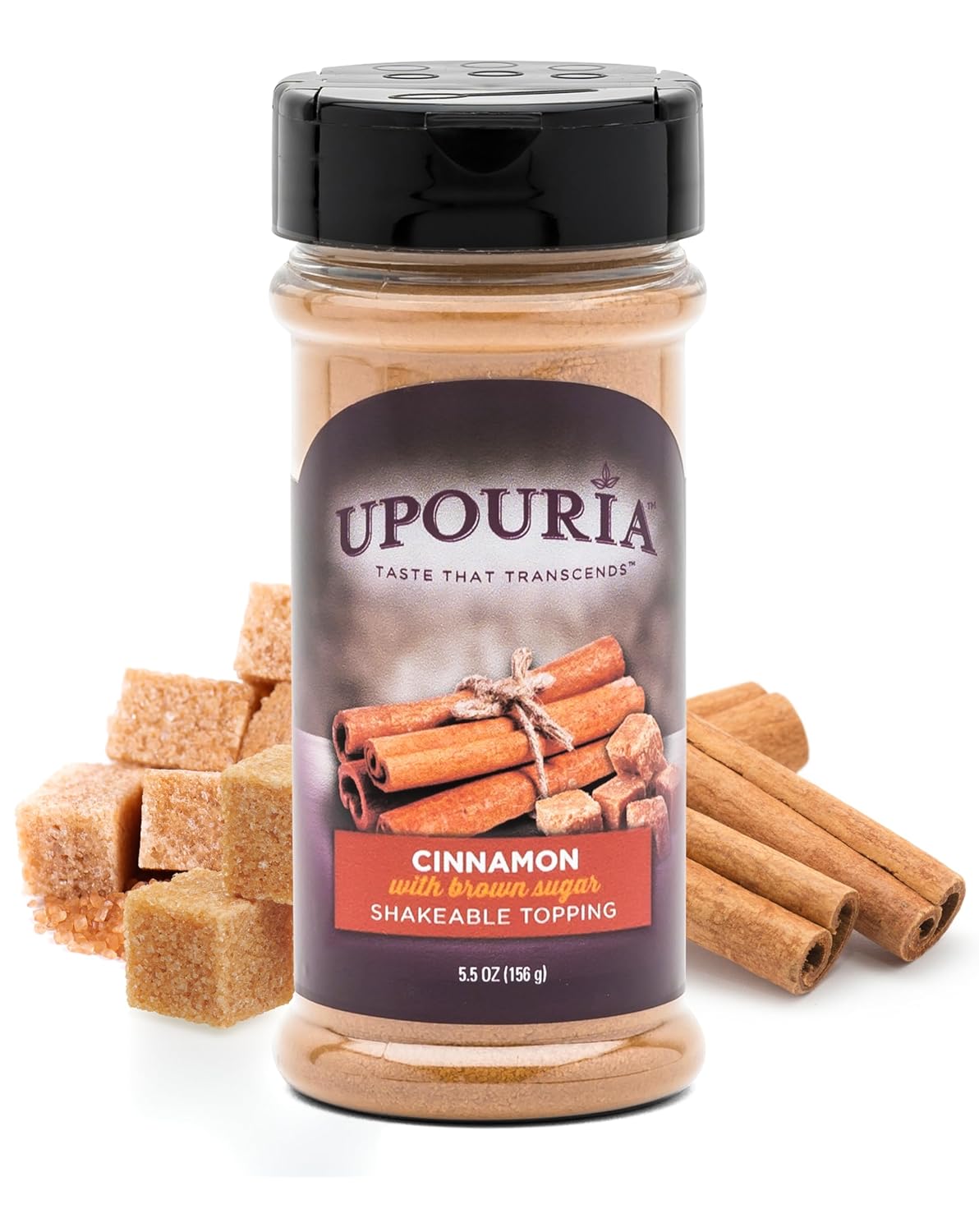Upouria Cinnamon Brown Sugar Flavored Shakable Topping, Sweet Enhancer for Coffee & Hot Cocoa, 5.5oz