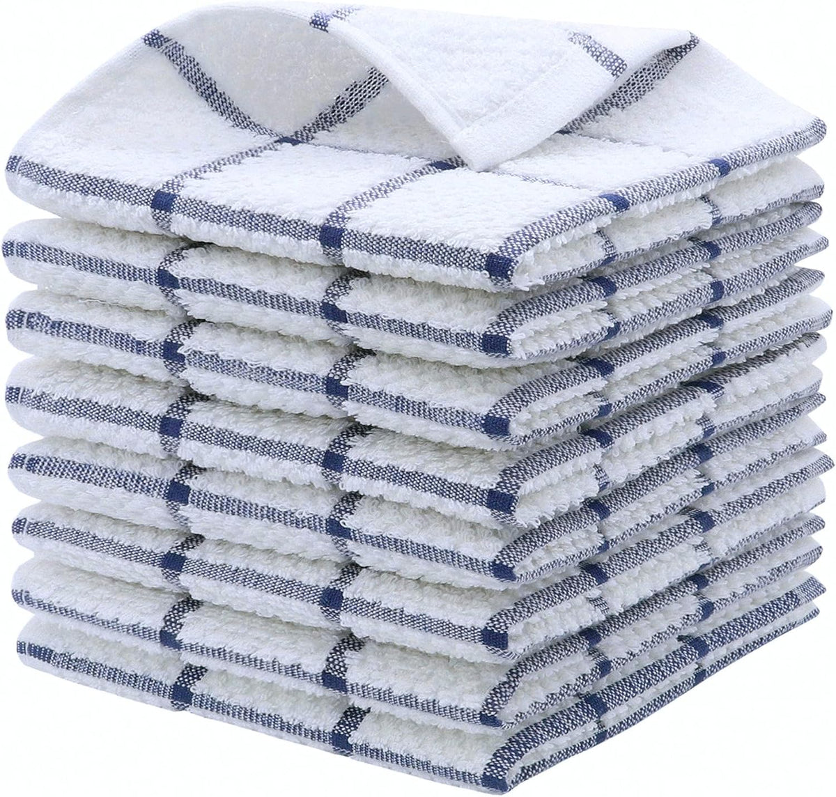 Cotton Dish Towels for Kitchen, Terry Dish Cloths for Washing Dishes, 12 x 12 Inches, Light and Soft, Quick Drying Dish Rags for Cleaning, 8pc/Set (Blue)