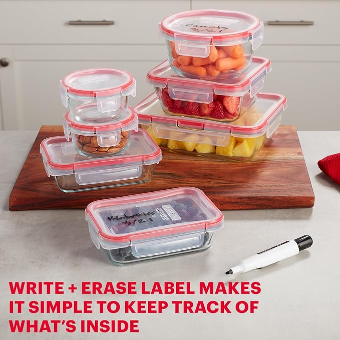 Pyrex Freshlock (7-Pack) Glass Food Storage Containers Set, (1, 2, 4 Cups) Airtight & Leakproof Locking Lids BPA-Free, Meal Prep Containers Set, Freezer Dishwasher Microwave Safe