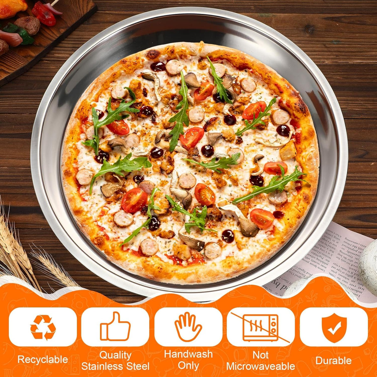 Nuogo 2 Pcs 16 Inch Large Deep Pizza Pans Stainless Steel Pizza Tray Round Oven Tray Rust Proof Reusable Bakeware Cooking Pan Dishwasher Safe for Baking, Serving, and Displaying Cookie Pie
