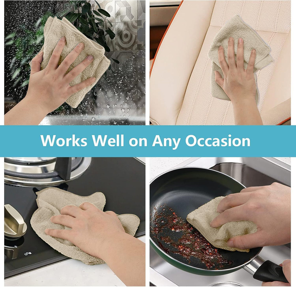 HOMEXCEL Brown Microfiber Cleaning Cloth, 50 Pack Cleaning Towels for Kitchen, Lint Free, Scratch-Free, Highly Absorbent, and Reusable Cleaning Rags for House, Window and Glass, Cars, 11.5 X11.5 inch