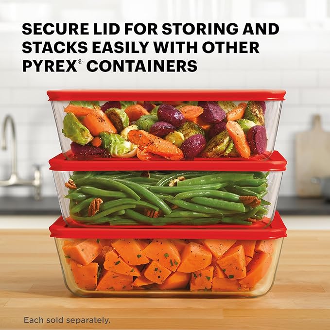 Pyrex Simply Store Glass Food Storage Container, Snug Fit Non-Toxic Plastic BPA-Free Lids, Freezer Dishwasher Microwave Safe, 11 Cup