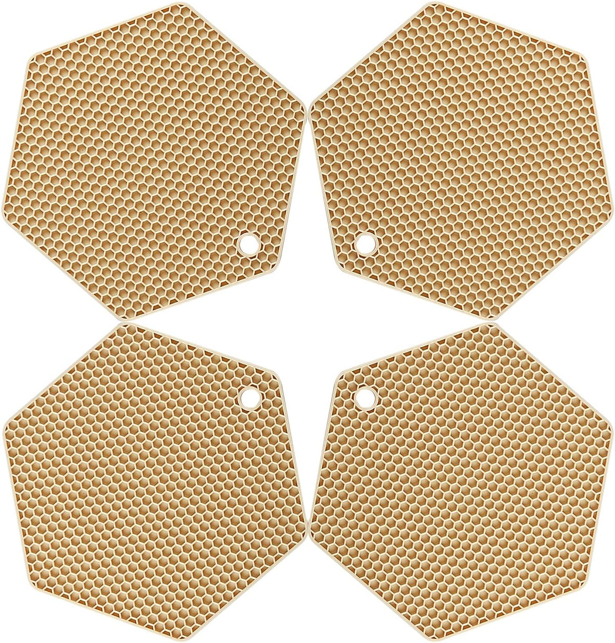 4 Packed Silicone Trivet Mats - DIY Different Size Dish Drying Mat, Hot Pot Holder for Pots & Pans, Non-Slip & Heat Resistant Kitchen Hot Pads for Countertops & Table, Beige