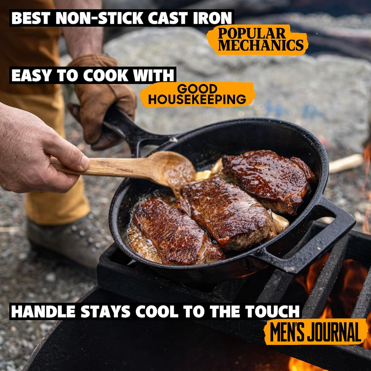 Stargazer 12-Inch Cast Iron Skillet | Made in USA, Seasoned, Premium Frying Pan for Grilling, Searing, Baking & More – Durable Cast Iron with Smooth Cooking Surface