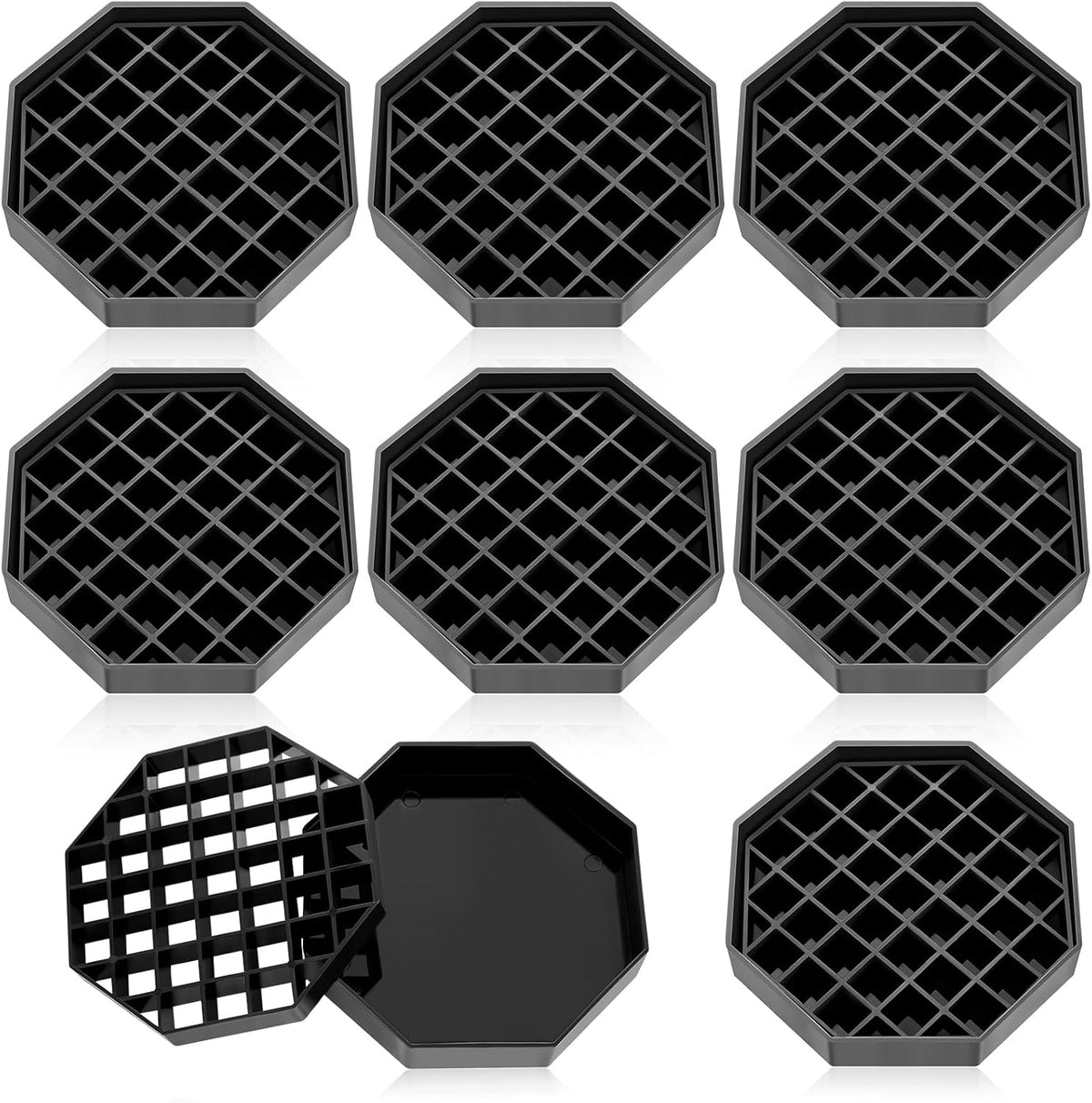 Suclain 8 Pcs 6 Inch Coffee Drip Tray Black Plastic Octagon Coffee Countertop Drip Coaster with Honeycomb Grid for Drink Tea Wine Beverage Dispenser