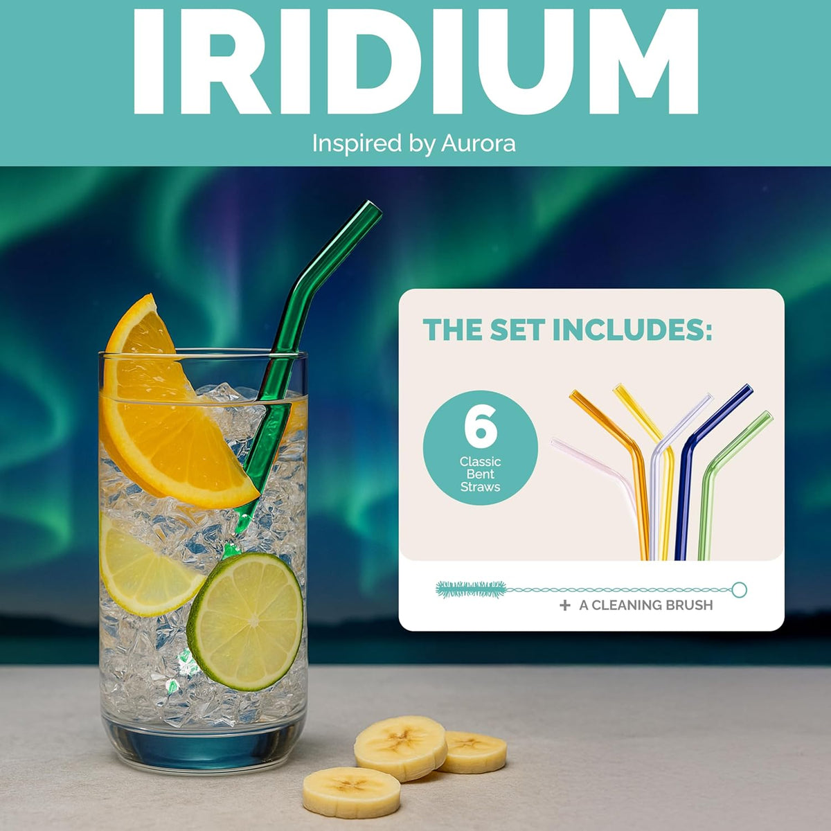Simply Straws 10 Inch Glass Straws Bent (6-Pack) – Reusable Glass Straws for 24 Oz Mason Jars & Tumblers, with Cleaning Brush – Durable, Dishwasher Safe, Hot & Cold Use, BPA-Free (Iridium)