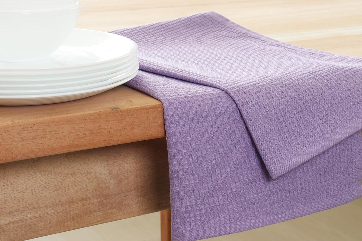 PurpleEssences Waffle Weave Kitchen Towel, 100% Cotton - 15 x 25 Inches, with Hanging Loop Ultra Soft Absorbent Quick Drying Dish Cloth, Tea and Hand Towels, 6 Pack - Spring Summer - Lavender