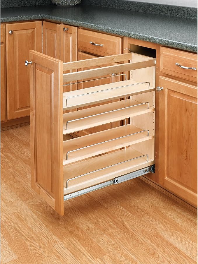 Rev-A-Shelf 5" Pullout Kitchen Cabinet Storage Organizer Slide Out Pantry Spice Rack with Adjustable Shelves for 5.5" W Cabinet Opening, 448-BC-5C