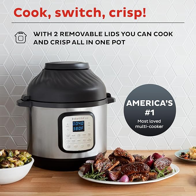 Instant Pot Duo Crisp 11-in-1 Air Fryer and Electric Pressure Cooker Combo with Multicooker Lids that Fries, Steams, Slow Cooks, Dehydrates,Free App With Over 800 Recipes, Black/Stainless Steel, 8QT