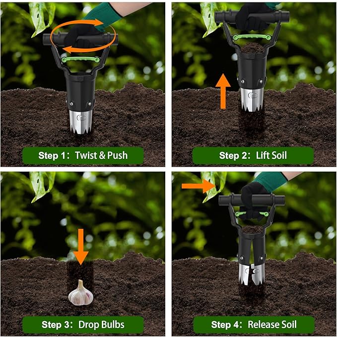 Gardtech Sturdy Bulb Planter, 5 inches Depth Hand Bulb Planting Tool, Heavt Duty Stainless Steel Garden Soil Release Tool & Transplanter for Plants Seeds and Digging Tulips