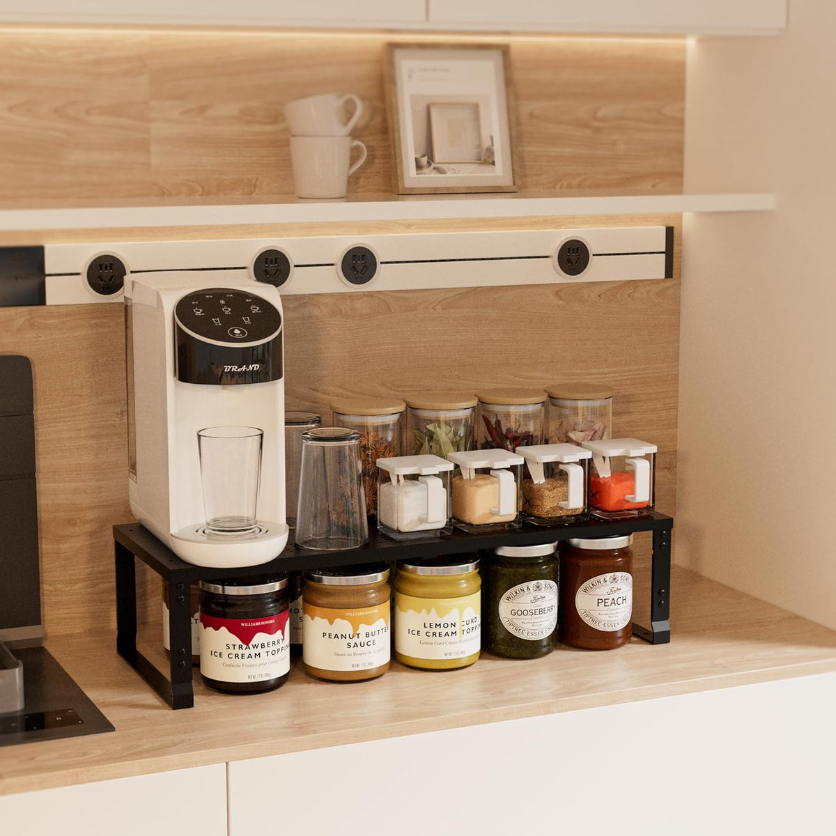 Expandable Spice Rack,Stackable Storage for Cabinet, Multi-Functional Kitchen Shelving,Height-Adjustable,Sustainable Organizer Solution(1Pack/Black/Medium)
