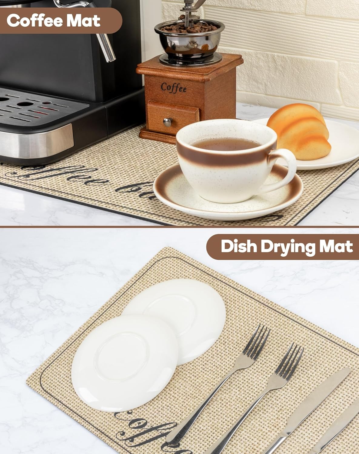 SUEH DESIGN Coffee Mat, Absorbent Dish Drying Mat 19.6 x 11.8 in Quick Dry Coffee Mat Large Drying Mats for Kitchen Counter Coffee Bar, Coffee Bar