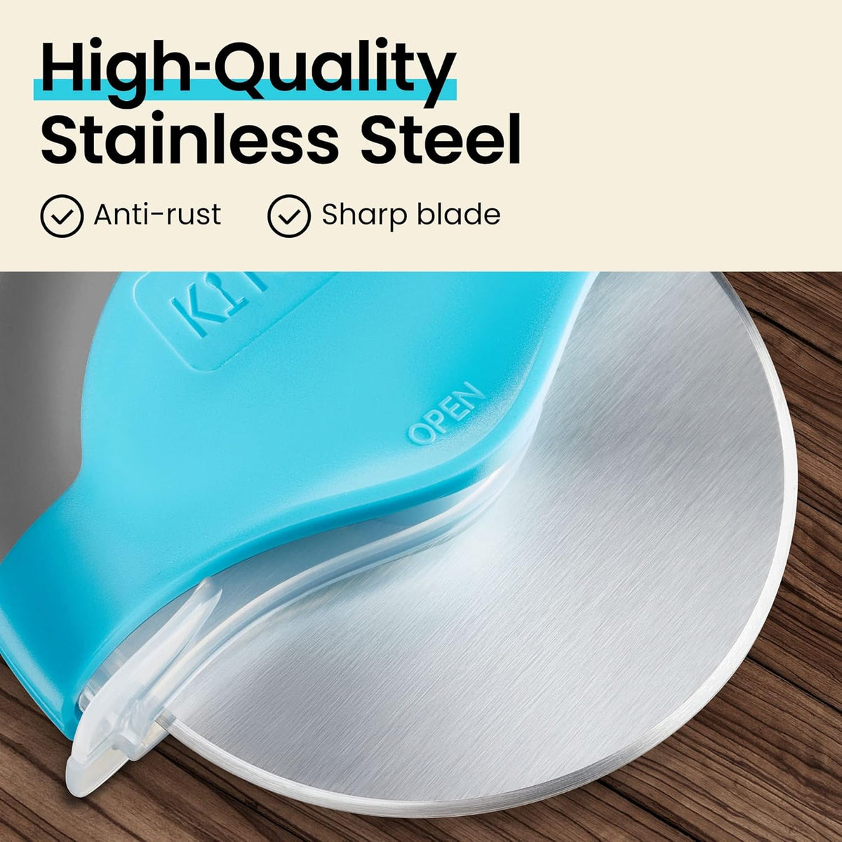 Kitchy Pizza Cutter Wheel with Protective Blade Cover, Ergonomic Pizza Slicer (Blue)