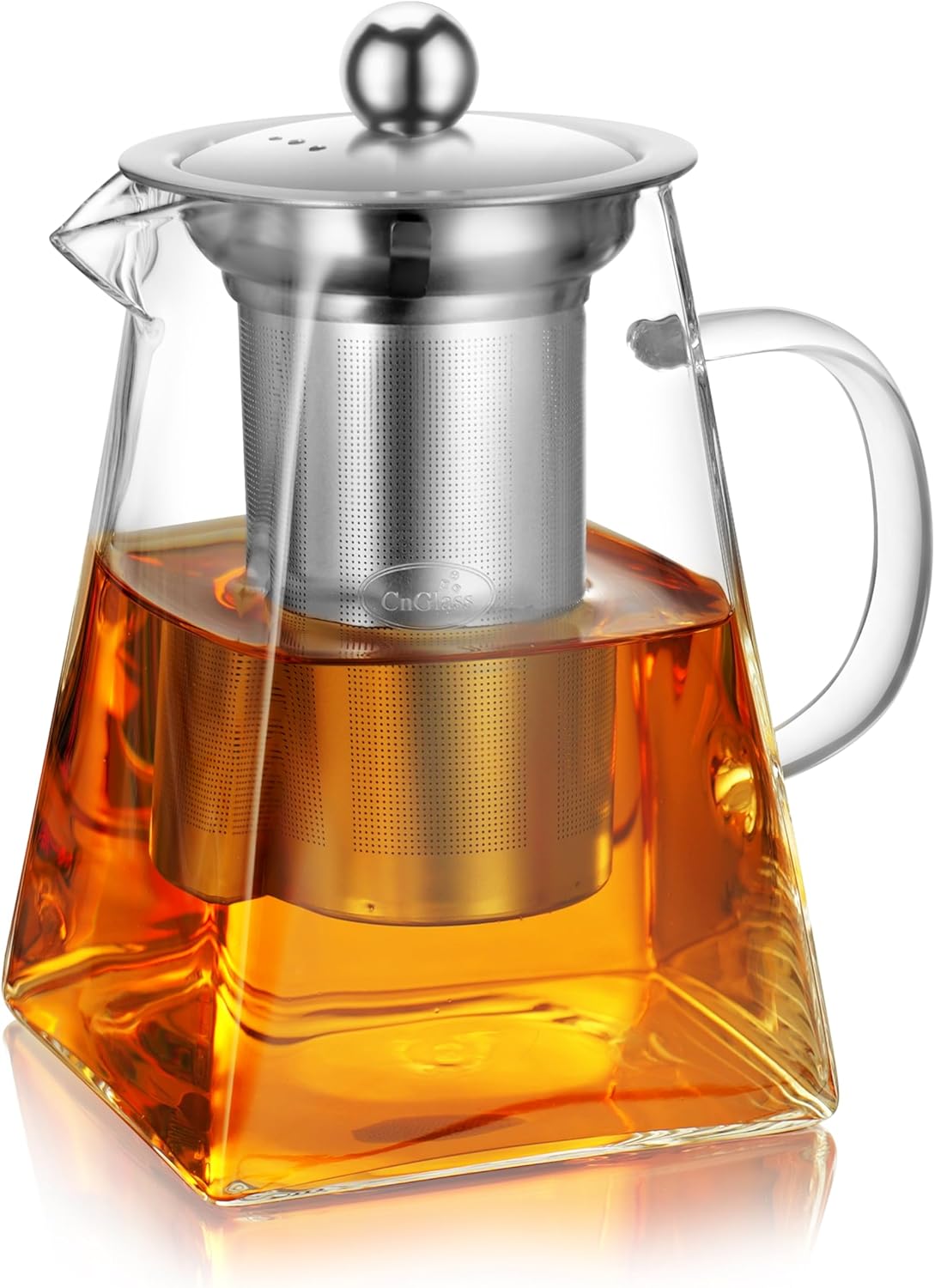 CNGLASS Glass Teapot with Infuser,31oz Clear Glass Tea Kettle with Removable Stainless Steel Strainer,Stovetop Safe Glass Teapot for Blooming and Loose Leaf Tea…