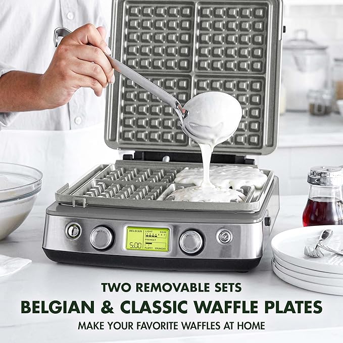 GreenPan Elite 4-Square Belgian & Classic Waffle Maker,Healthy Ceramic Nonstick Dishwasher Safe Plate, Adjustable Shade/Crunch Control, Wont Overflow, Easy Clean, Breakfast,PFAS-Free,Graphite