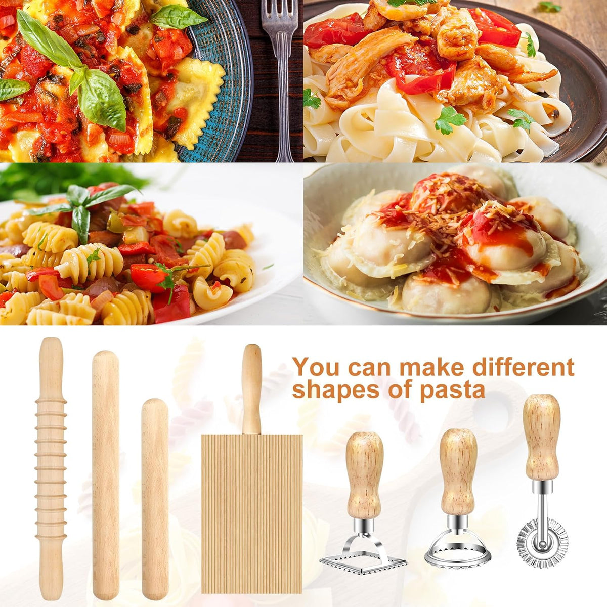 Pasta Making Tools Set, Pasta Making kit Includes 12 Pcs Pasta Making Tools Pasta Making Accessories Wooden Pasta Roller