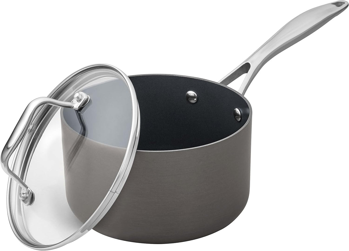 Amazon Basics Mini Sauce Pan With Lid, 1.9 Quarts, Hard-Anodized Non-Stick Aluminum, Gray (Previously Stone & Beam brand), pack of 1