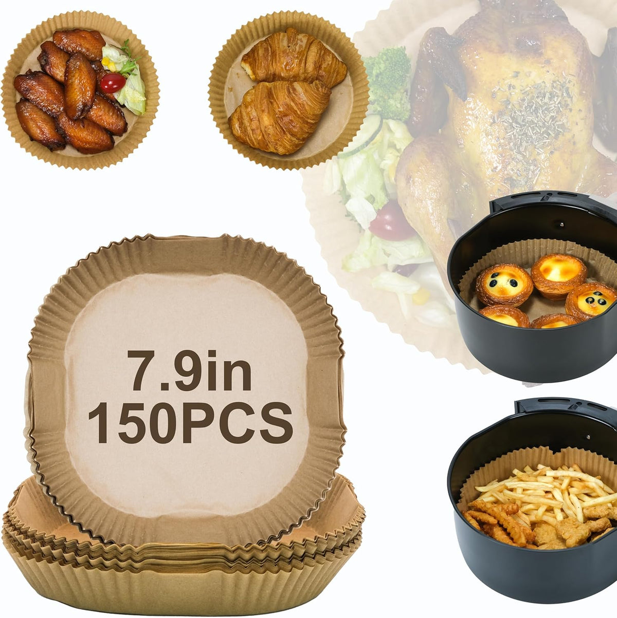 Air Fryer Disposable Paper Liners 150pcs 7.9 inch Square Non-Stick Airfryer Parchment Paper Liner for Baking Roasting Fit 5-8 QT
