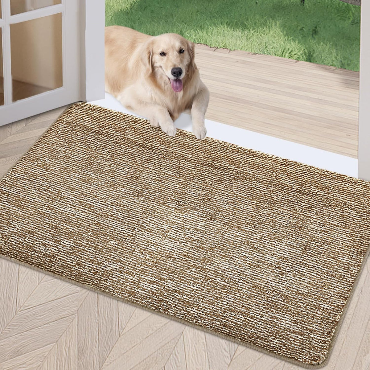 REFETONE Indoor Doormat, Front Door Mat 32"x48" Absorbent Rubber Backing Non Slip Back Door Mats, Washable Low-Profile Inside Floor Mat Door Rugs for Entryway, Resist Dirt Mud Mat for Dogs, Coffee