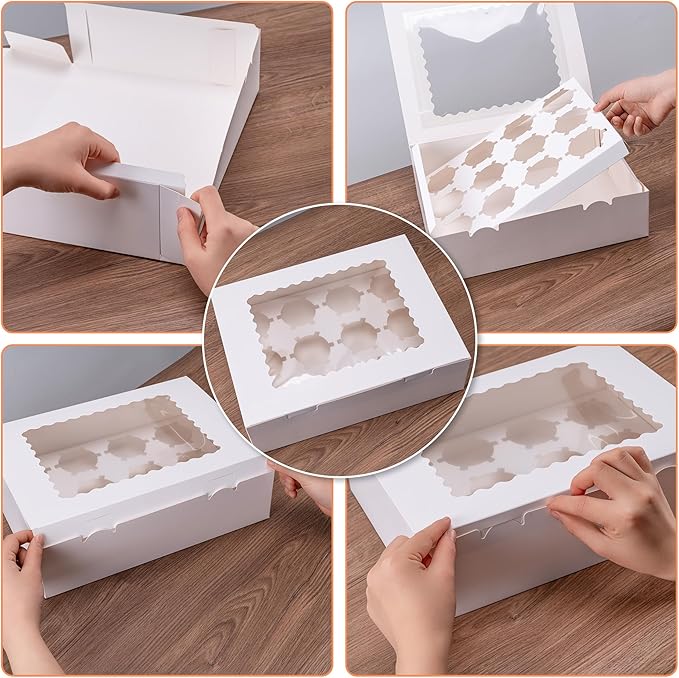 Hoewina 6PCS Cupcake Boxes - Hold 12 Count Cupcake Containers with Window, Food Grade Cupcake Holder Easy Transport and Presentation - Ideal for Cupcakes, Desserts, and More