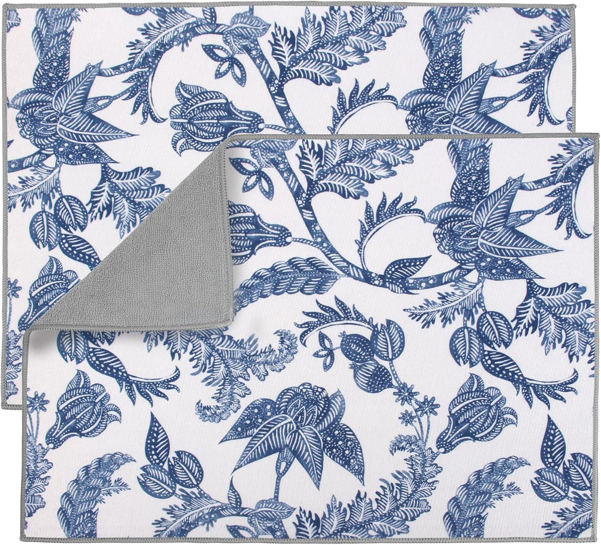 2 Packs Blue And White Porcelain Dish Drying mat, Drying Matt Kitchen Counter, Microfiber Dish Drying Mats, 20x15 inches, Dish Drainer Mat Kitchen Counter, Fast Drying, Kitchen Must-Have