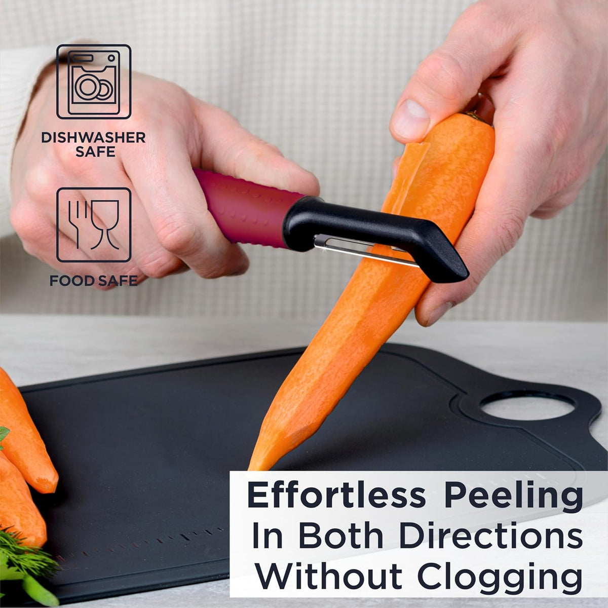 Deiss PRO Premium Swivel Vegetable Peeler - Sharp Stainless Steel Peeler With Easy Non-Slip Hand Grip, Potato Peelers For Kitchen, Fruit, Carrot, Apple, Veggie, Kiwi, Durable, Dishwasher Safe (RED)