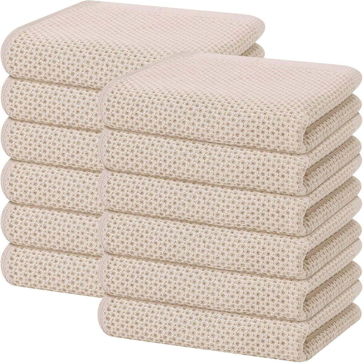 Homaxy 100% Cotton Waffle Weave Kitchen Dish Towels, Ultra Soft Absorbent Quick Drying Cleaning Towel, 13 x 28 Inches, 12-Pack, Beige