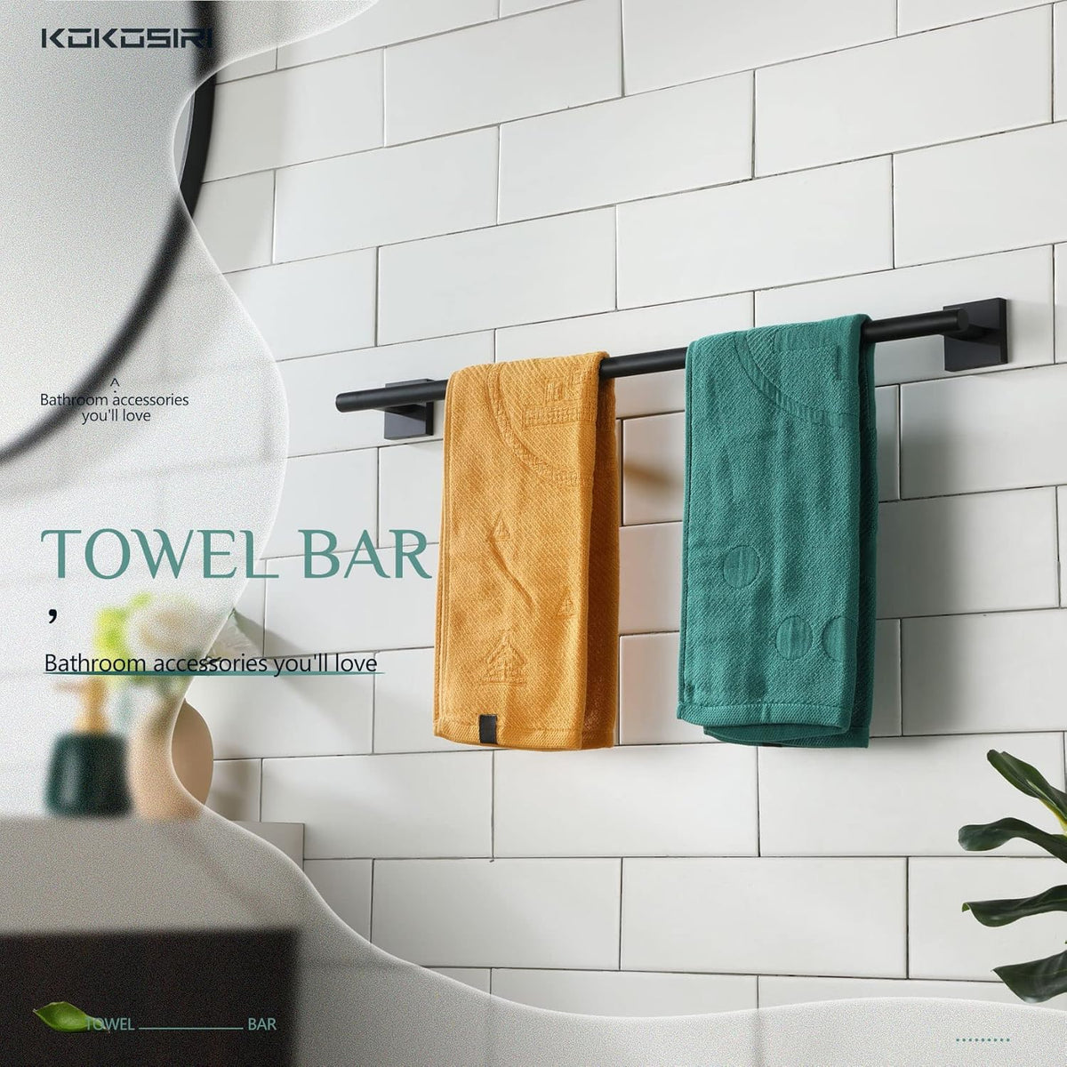 KOKOSIRI Towel Rails Bathroom Towel Bars Matte Black 24 Inch Bath Towel Holder for Cabinet Kitchen Wall Stainless Steel B4005BK-L24