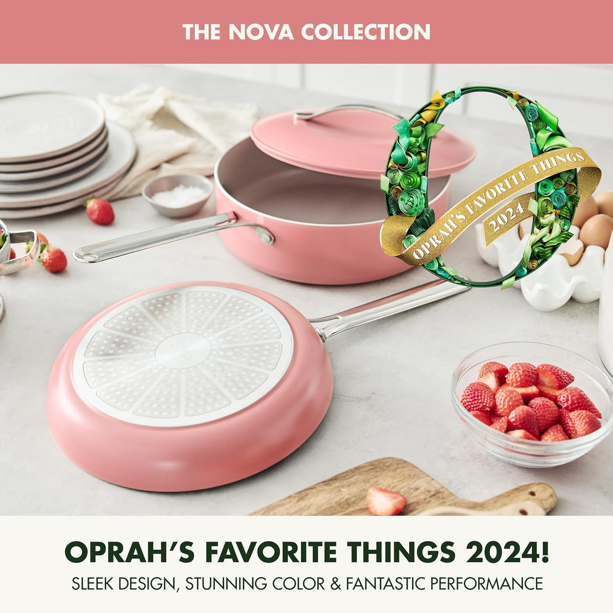 GreenPan Nova 10” Frying Pan Skillet and 4.37QT Sauté Pan with Lid, Oprah’s Favorite Things 2024, PFAS-Free Ceramic Nonstick, Induction Suitable, Sear, Fry, Broil, Dishwasher & Oven Safe, Coral