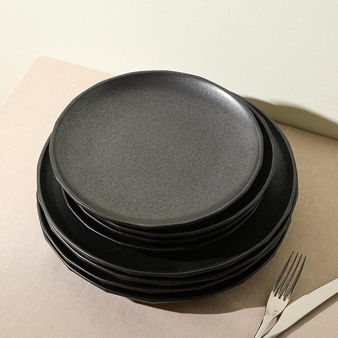 Stone Lain Rio 4-Piece Salad Plate Set Stoneware, Black