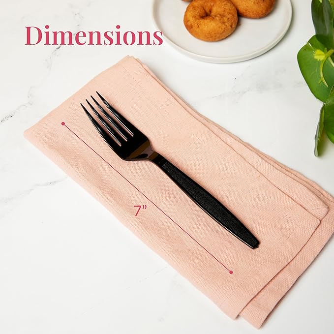Prestee 100 Black Plastic Forks Heavy-Duty, Heavyweight Plastic Silverware Forks, Fancy Cutlery, Elegant Disposable Forks Pack, Bulk Disposable Flatware, Christmas Holiday Plastic Utensils Set