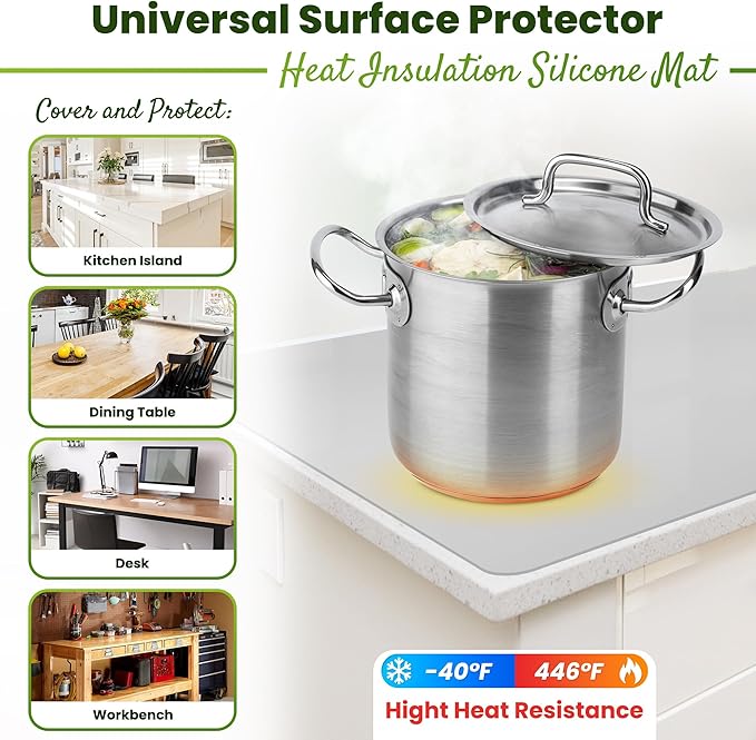 Premium Large Silicone Mat 28" x 20" Silicone Mat Heat Resistant, Kitchen Counter Mat Waterproof for Coffee Machine, Glass Top Stove Cover, Countertop Protector Air Fryer, Baking mat (Light Gray)