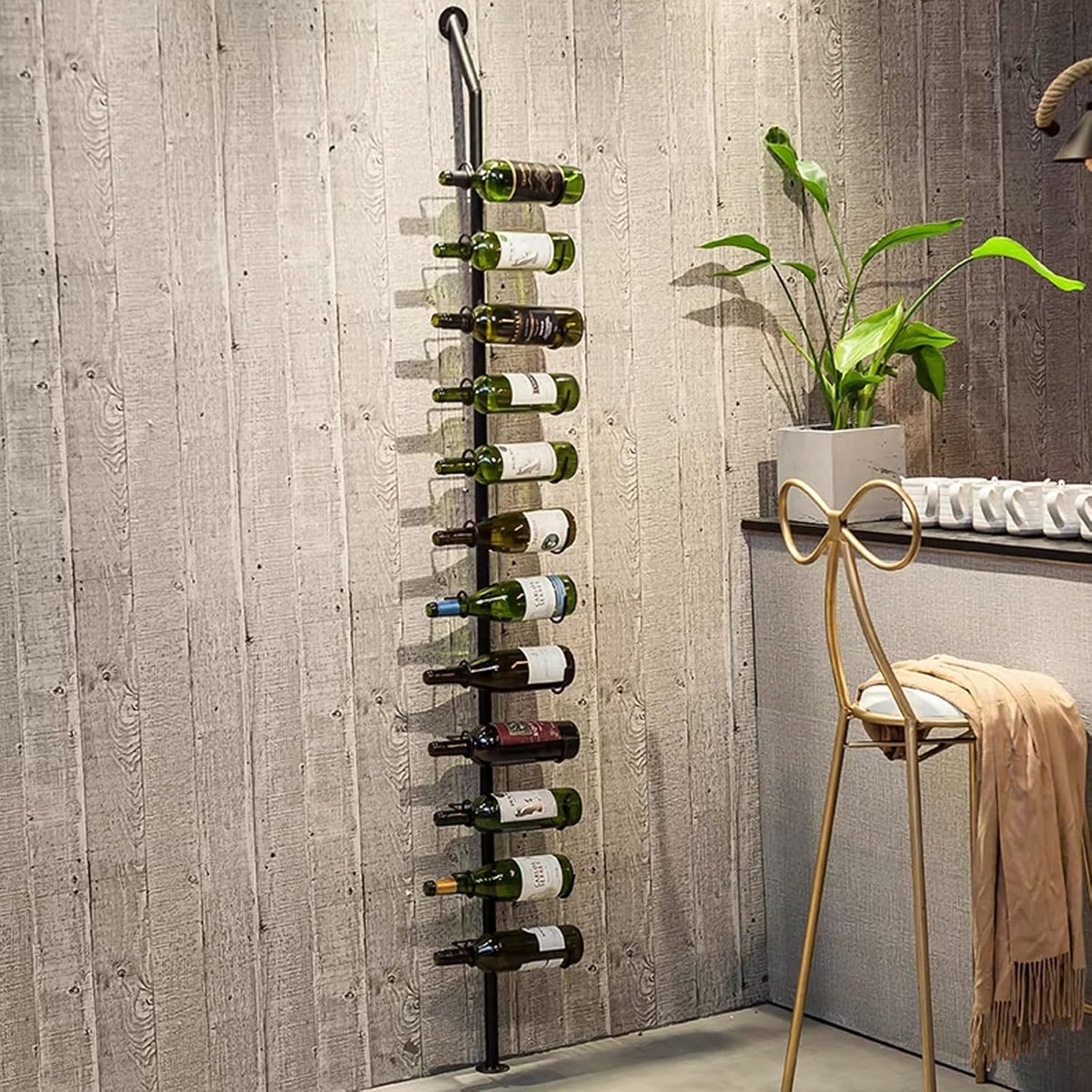 Wine Rack Wall Mounted, 72.8in High Metal Wine Bottle Holder for 12 Bottles, Kitchen Organization and Wine Storage for Commercial Restaurants Pantry Bar Wine Cellar (Black, Four rows-48 Bottles)