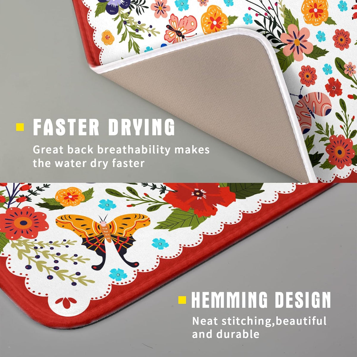 Flowers Printed Dish Drying Mat Floral Coffee Mat for Kitchen Counter Small