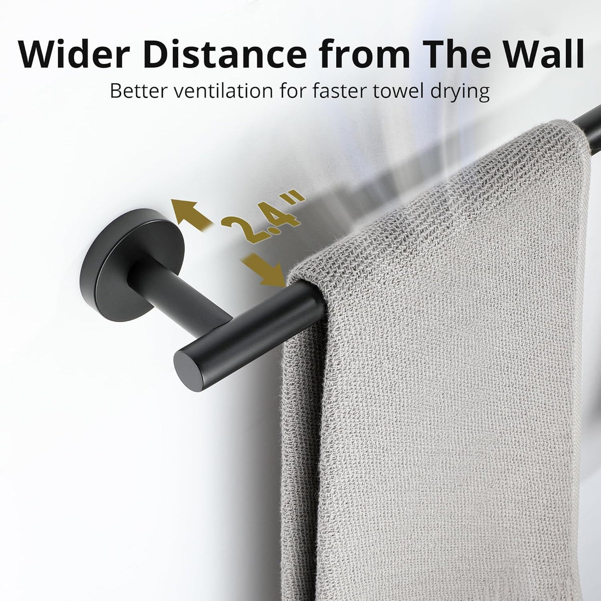 SAYAYO Black Towel Racks for Bathroom, 24 Inch Towel Bar Towel Rod Towel Holder Wall Mount SUS304 Stainless Steel (26 Inch Total Length)