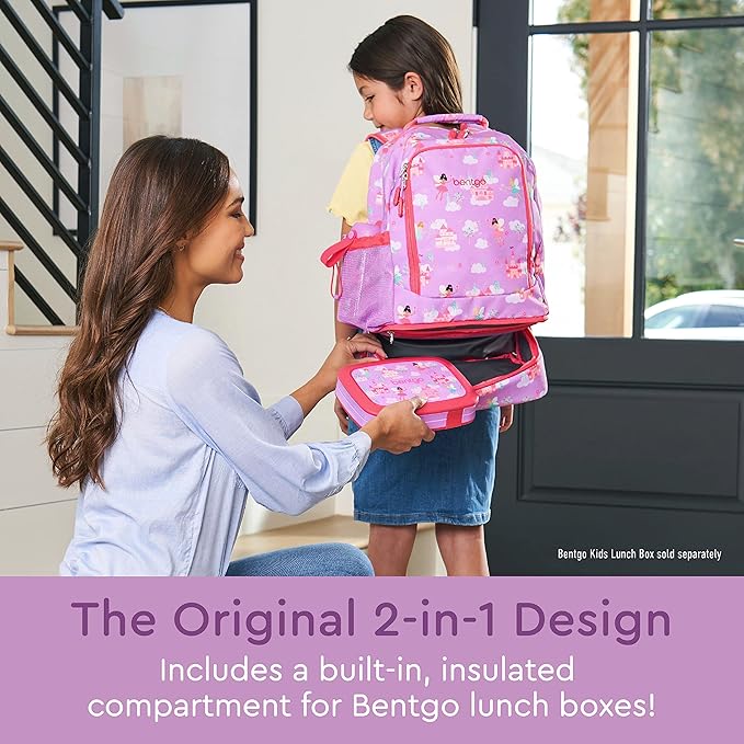 Bentgo Kids 2-in-1 Backpack & Insulated Lunch Bag - Durable 16” Backpack & Lunch Container in Unique Prints for School & Travel - Water Resistant, Padded & Large Compartments (Fairies)