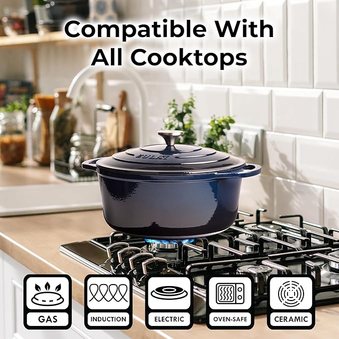 Zulay Kitchen 6 Quart Enameled Cast Iron Dutch Oven Pot with Lid – Premium Durability & Oven Safe up to 500°F – Heavy Duty Cookware Perfect for Bread Baking, Stews, Braising & Roasting - Lapis Lazuli