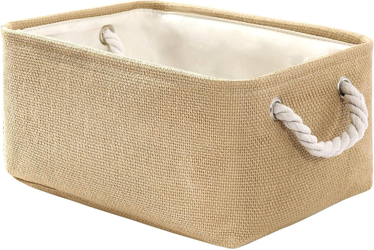 TheWarmHome Decorative Basket Rectangular Fabric Storage Bin Organizer Basket with Handles for Clothes Storage (Beige, Medium-1Pack,13.8L*9.8W*6.7H)