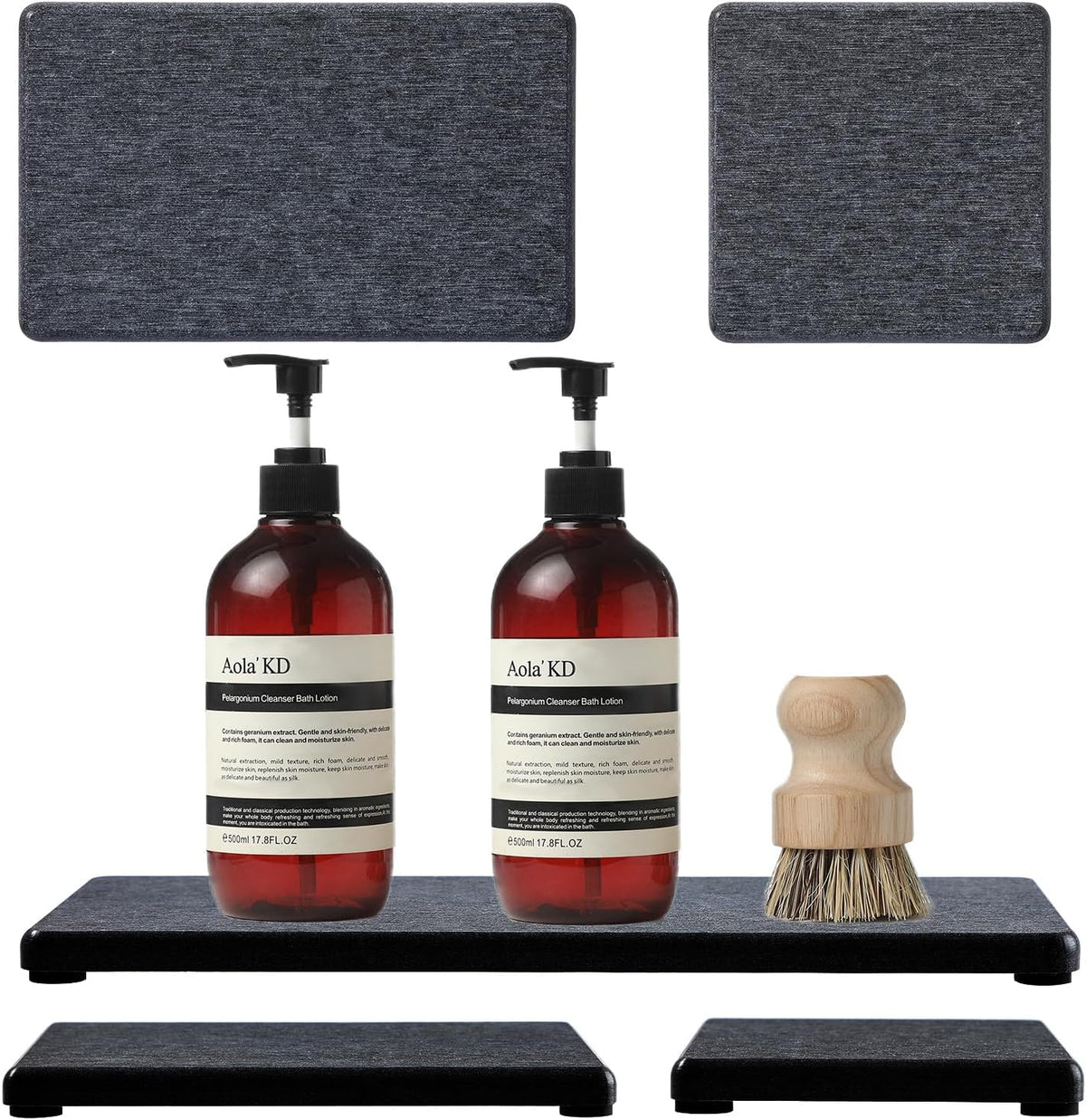 3PCS Water Absorbing Soap Dish Sponge Holder, Diatomite Stone Drying Tray Mat Sink Caddy for Kitchen Counter & Bathroom, Small Stone Bath Mat Faucet Accessories Organizer Protector,Dark Gray,9"x 3.5"