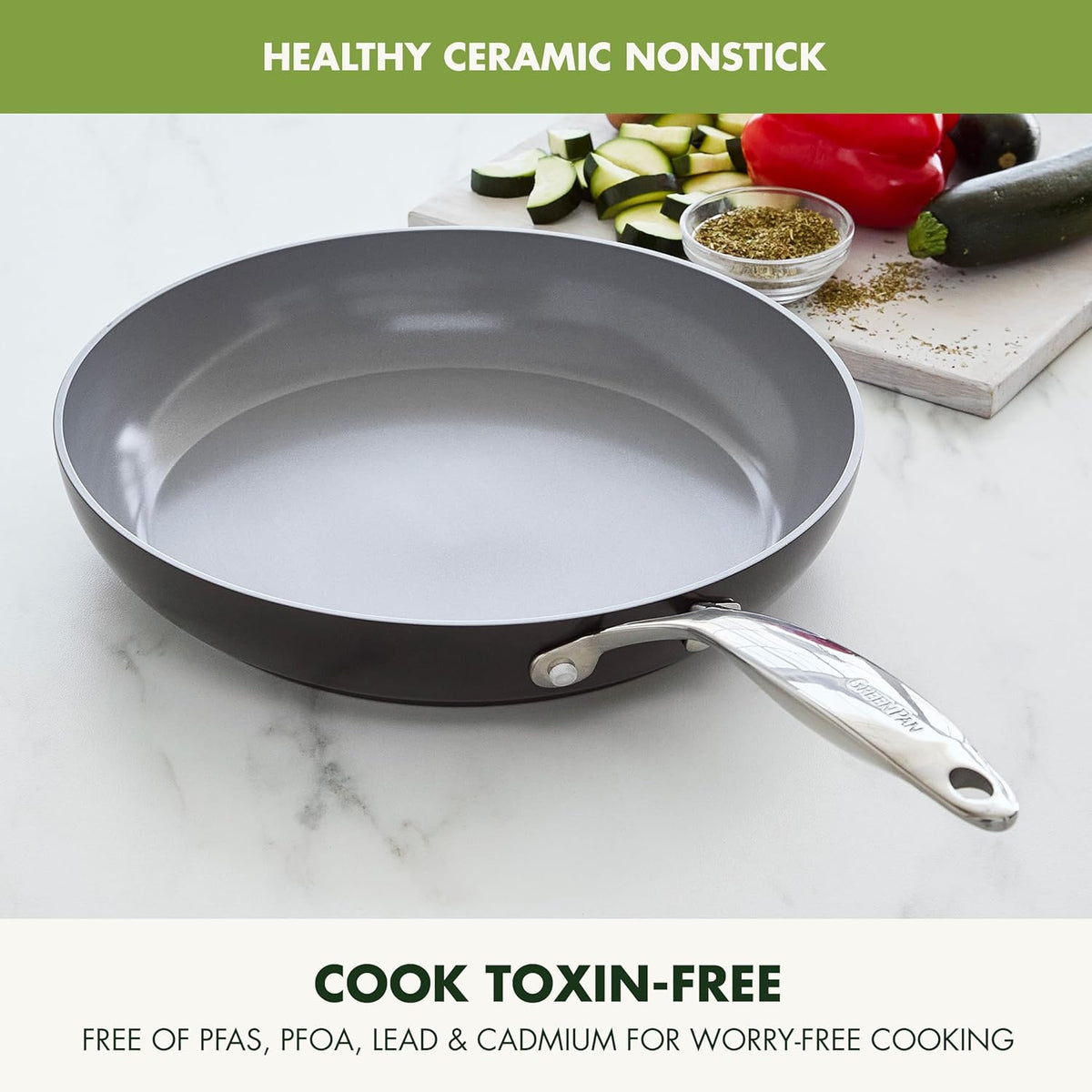 GreenPan Valencia Pro Hard Anodized Healthy Ceramic Nonstick 12" Frying Pan Skillet, PFAS-Free Cookware, Stainless Steel Handle, Induction Suitable, Dishwasher Safe, Oven Safe,